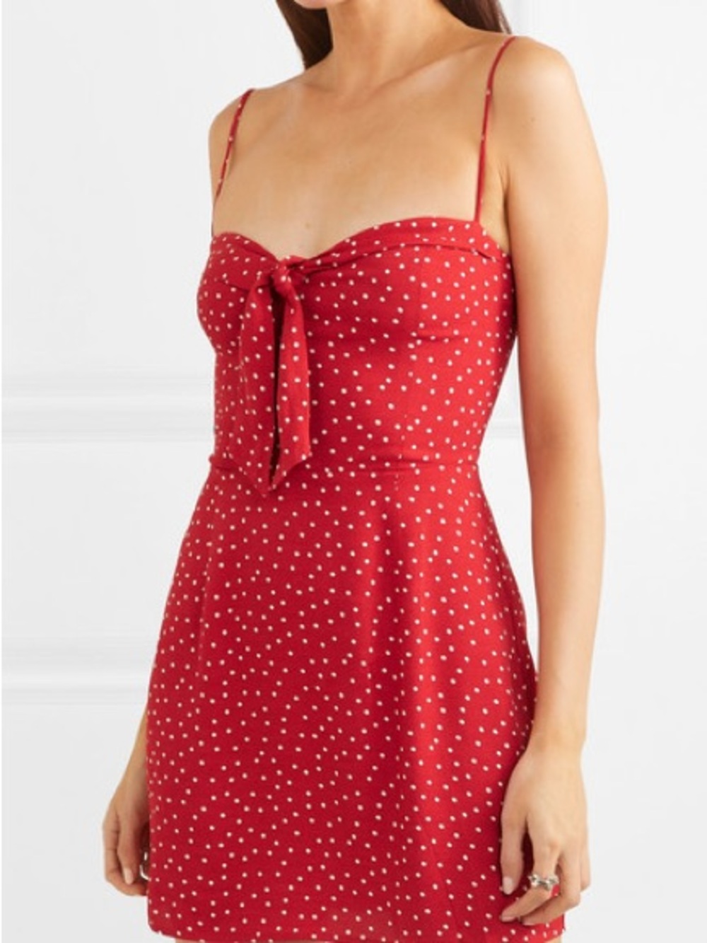 Reformation Red Polka-Dot Tie-Front Mini Dress